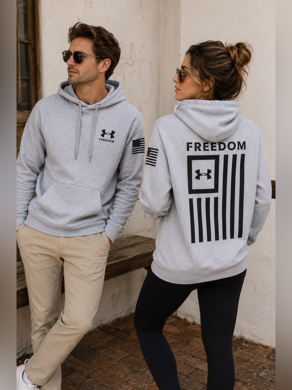 Under Armour Freedom Flag Hoodie Gray UA Rival Fleece Pullover Patriotic Unisex